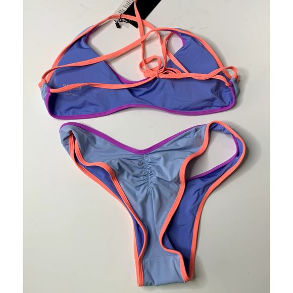 OneOne Swimwear Set Bikini New Blue Neon Womens Large - Picture 4 of 14